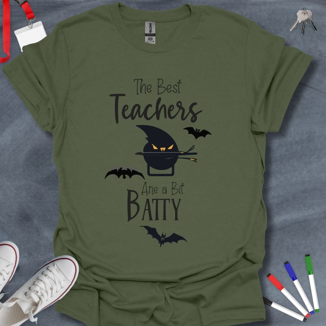 Teacher T-Shirt Military Green / S Best Teachers Are a Bit Batty Halloween T-Shirt