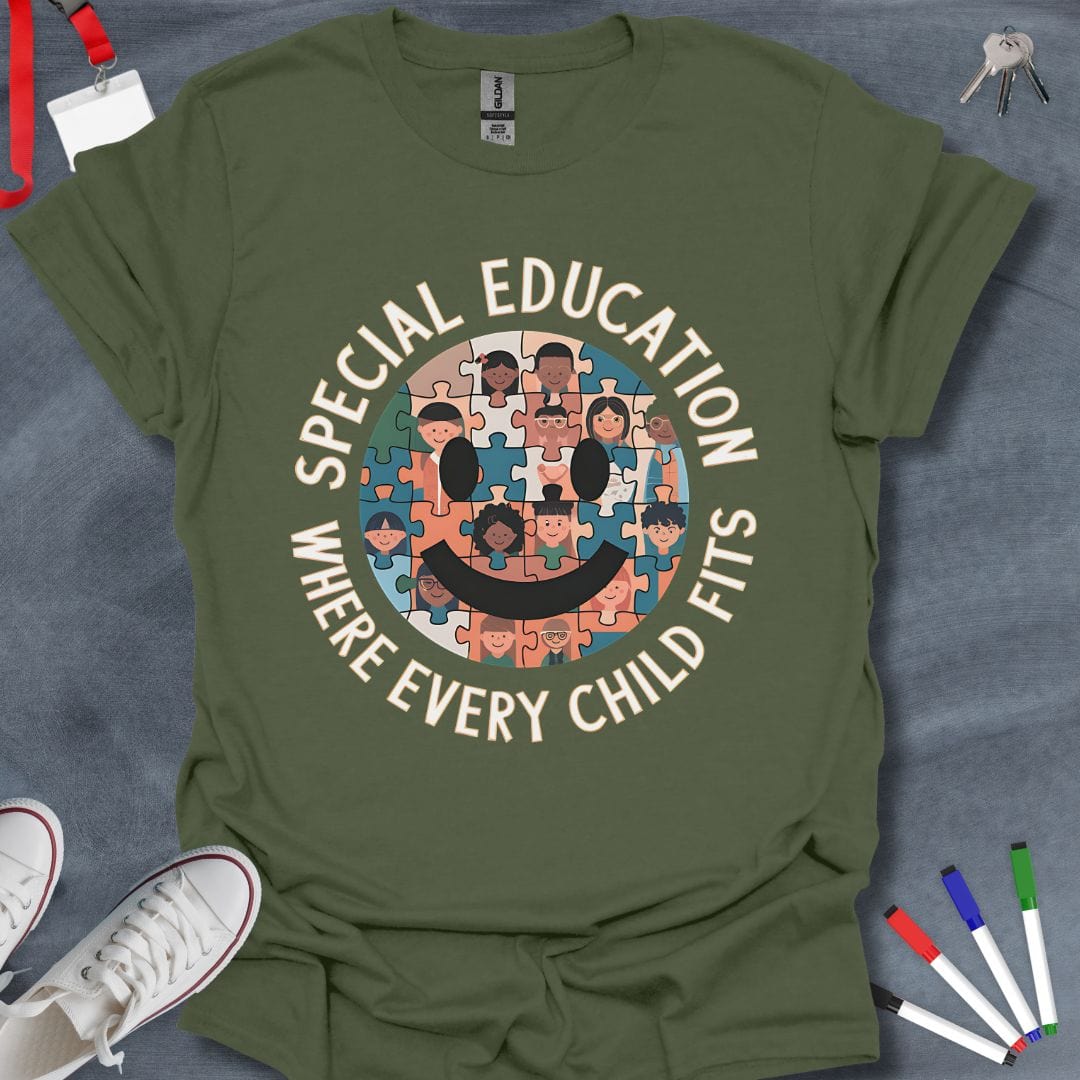 Teacher T-Shirt Military Green / S Special Education: Where Every Child Fits T-Shirt