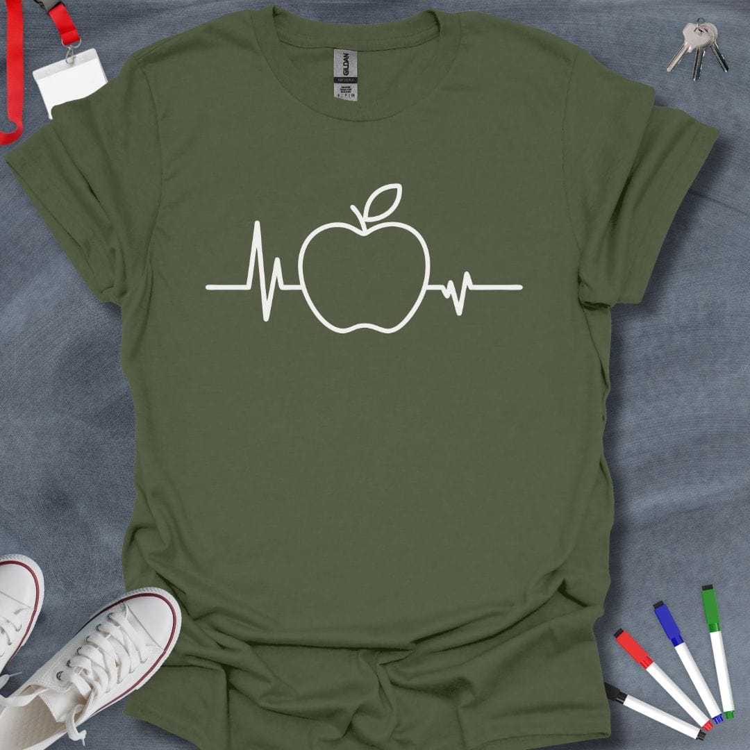 Teacher T-Shirt Military Green / S Heart of Education Apple EKG T-Shirt