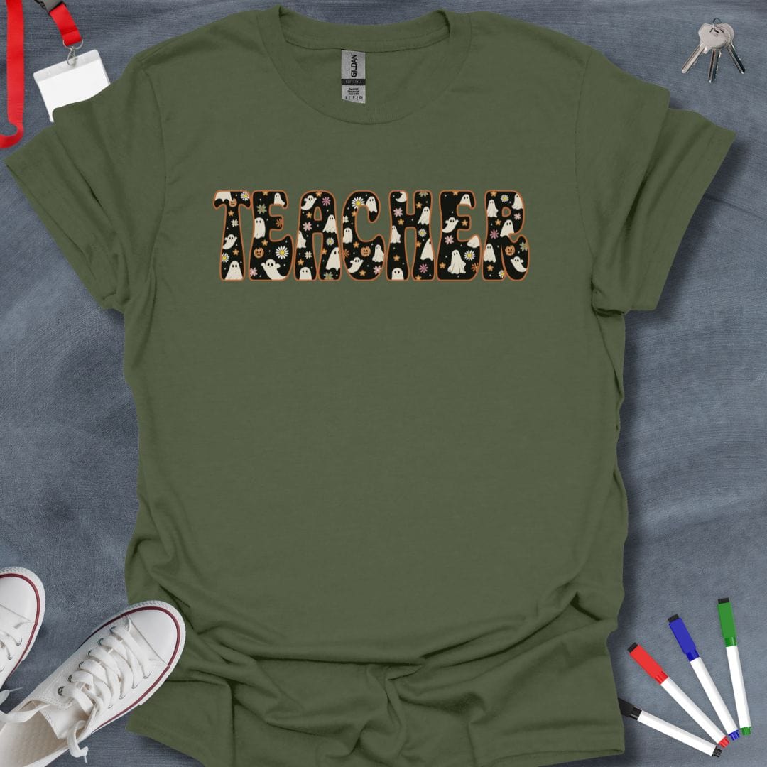 Teacher T-Shirt Military Green / S Halloween Teacher Ghost T-Shirt