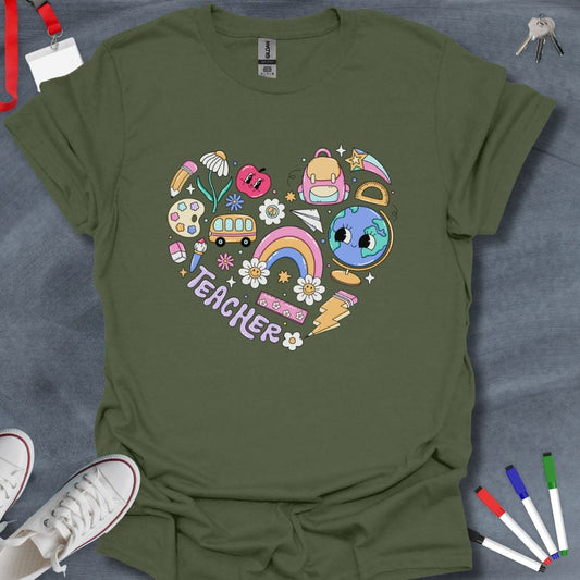 Teacher T-Shirt Military Green / S Heart of a Teacher Retro T-Shirt