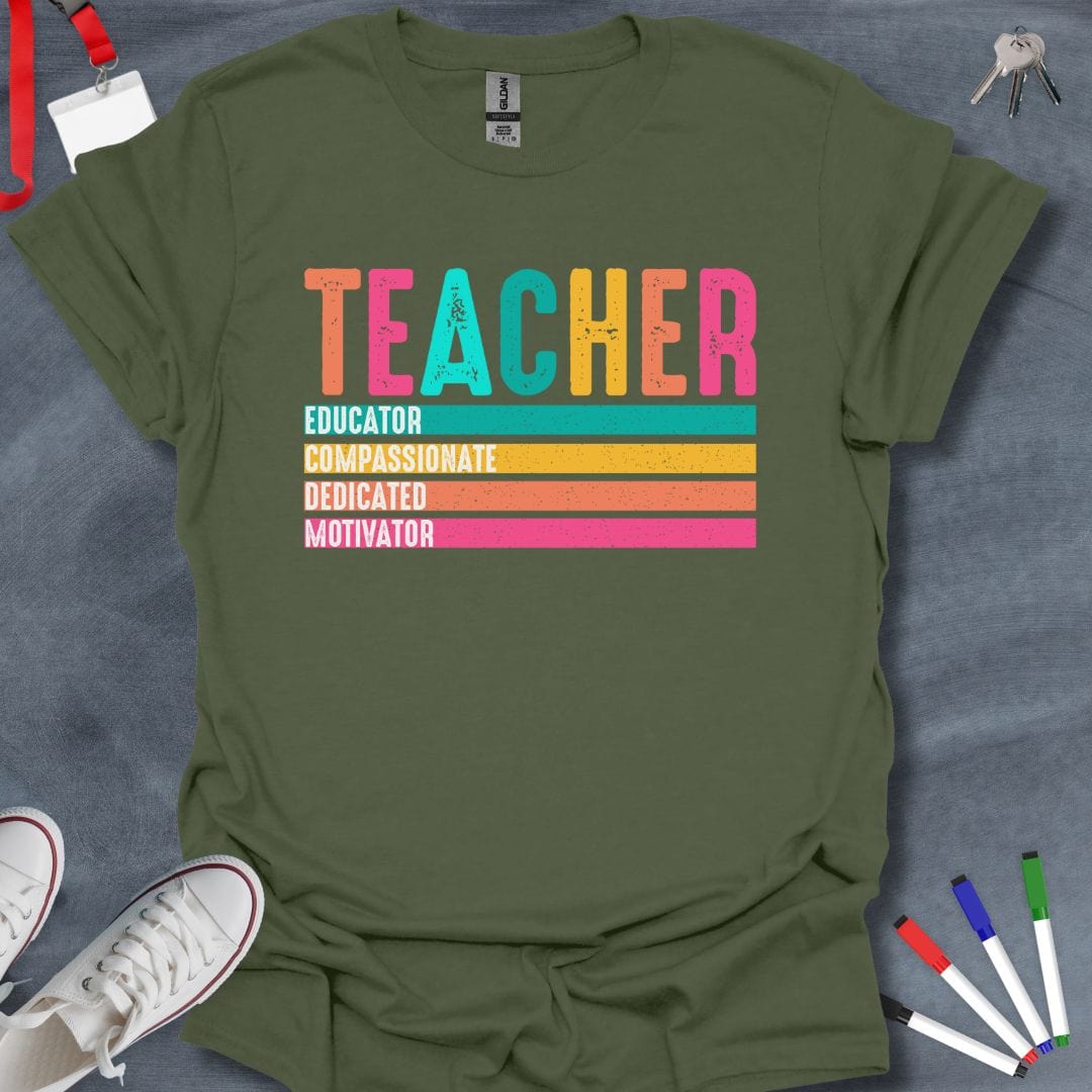 Teacher T-Shirt Military Green / S Vibrant Educator Values T-Shirt