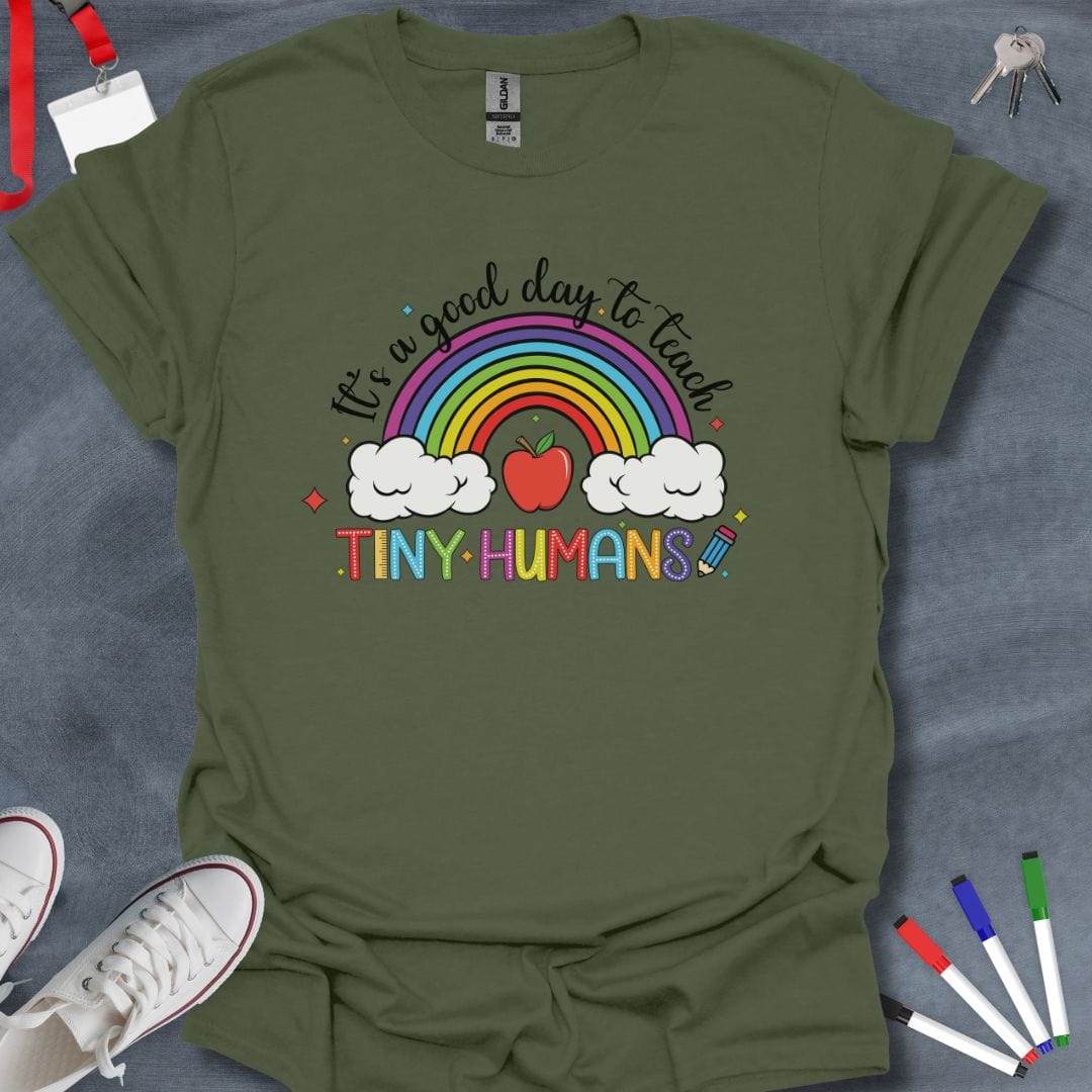 Teacher T-Shirt Military Green / S Tiny Humans Rainbow T-Shirt