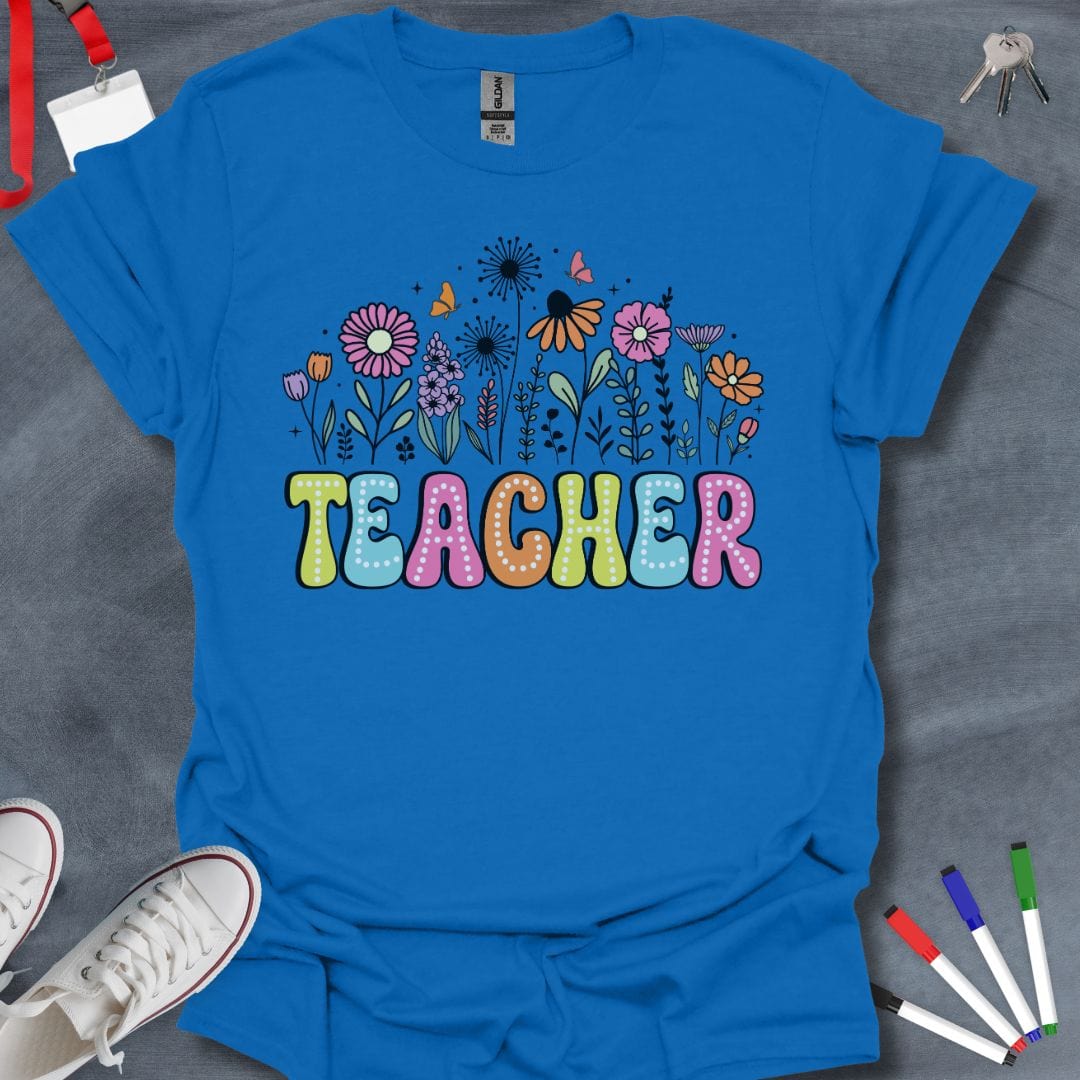 Teacher T-Shirt Royal / S Teacher Floral Dots Retro T-Shirt