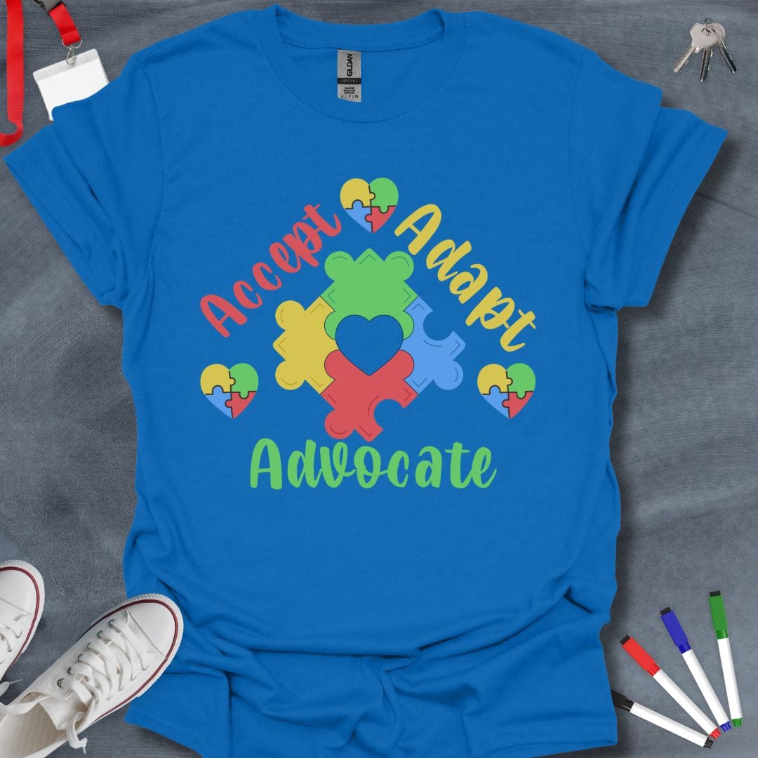 Teacher T-Shirt Royal / S Accept Adapt Advocate Puzzle Heart T-Shirt