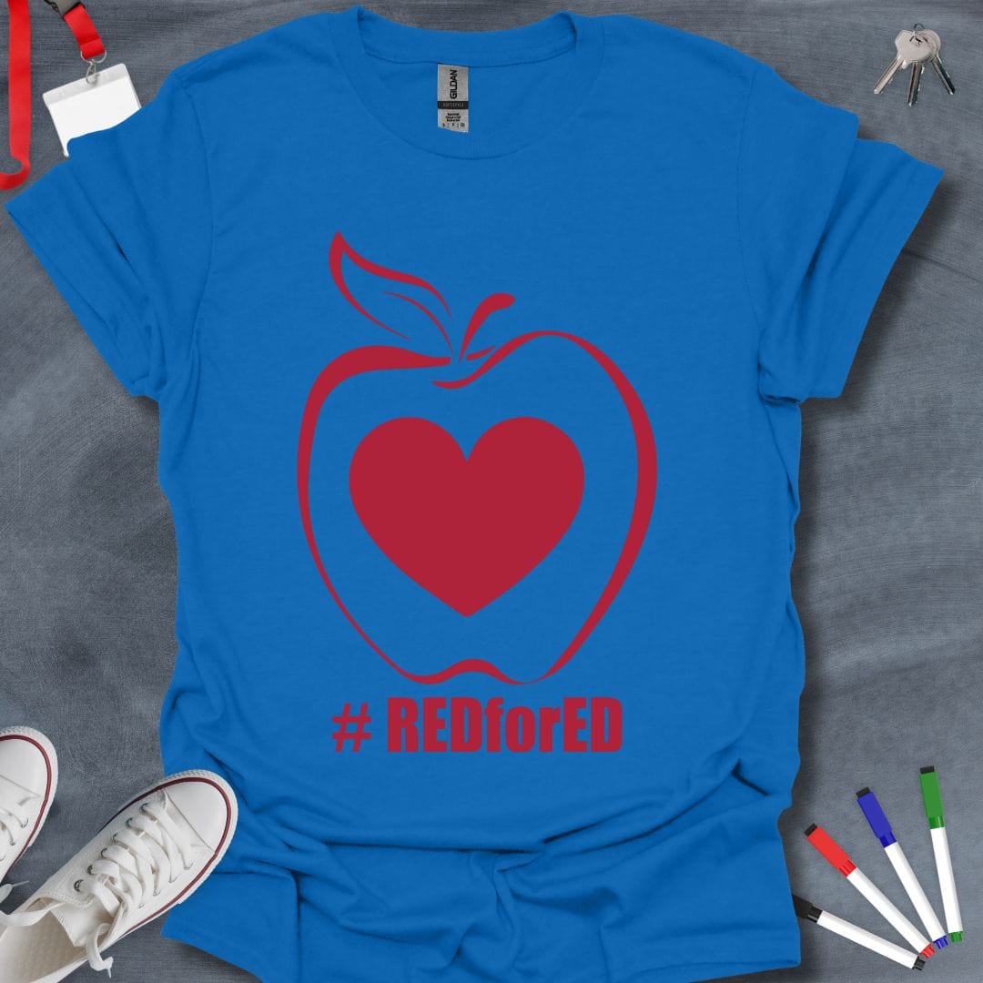 Teacher T-Shirt Royal / S RED for ED Apple Heart T-Shirt