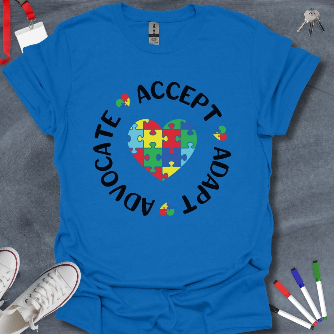 Teacher T-Shirt Royal / S Puzzle Piece Hearts Teacher T-Shirt