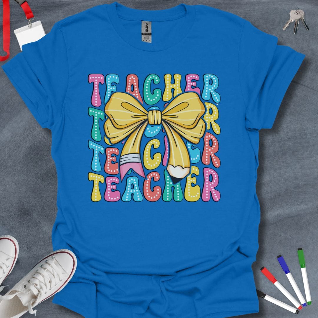 Teacher T-Shirt Royal / S Teacher Pencil Bow Coquette T-Shirt