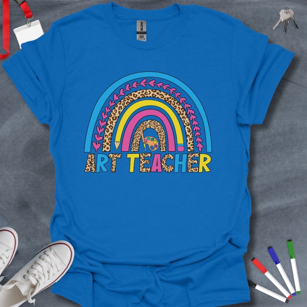 Teacher T-Shirt Royal / S Art Teacher Leopard Rainbow T-Shirt