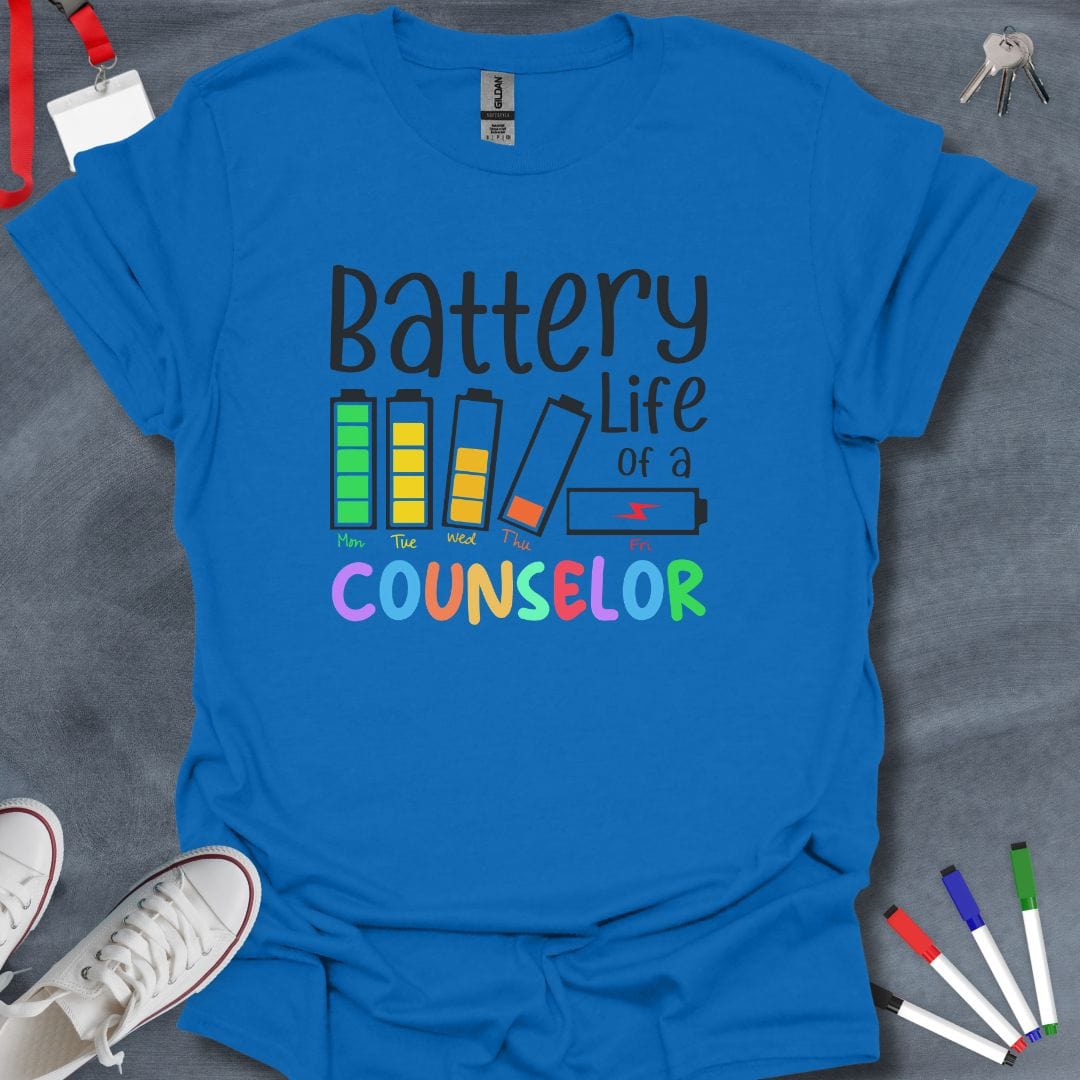 Teacher T-Shirt Royal / S Battery Life of a Counselor T-Shirt