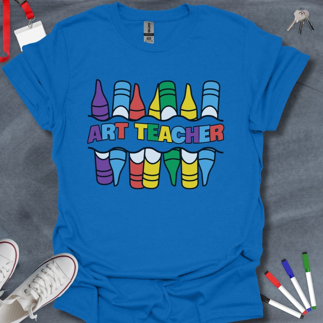 Teacher T-Shirt Royal / S Colorful Crayon Art Teacher T-Shirt