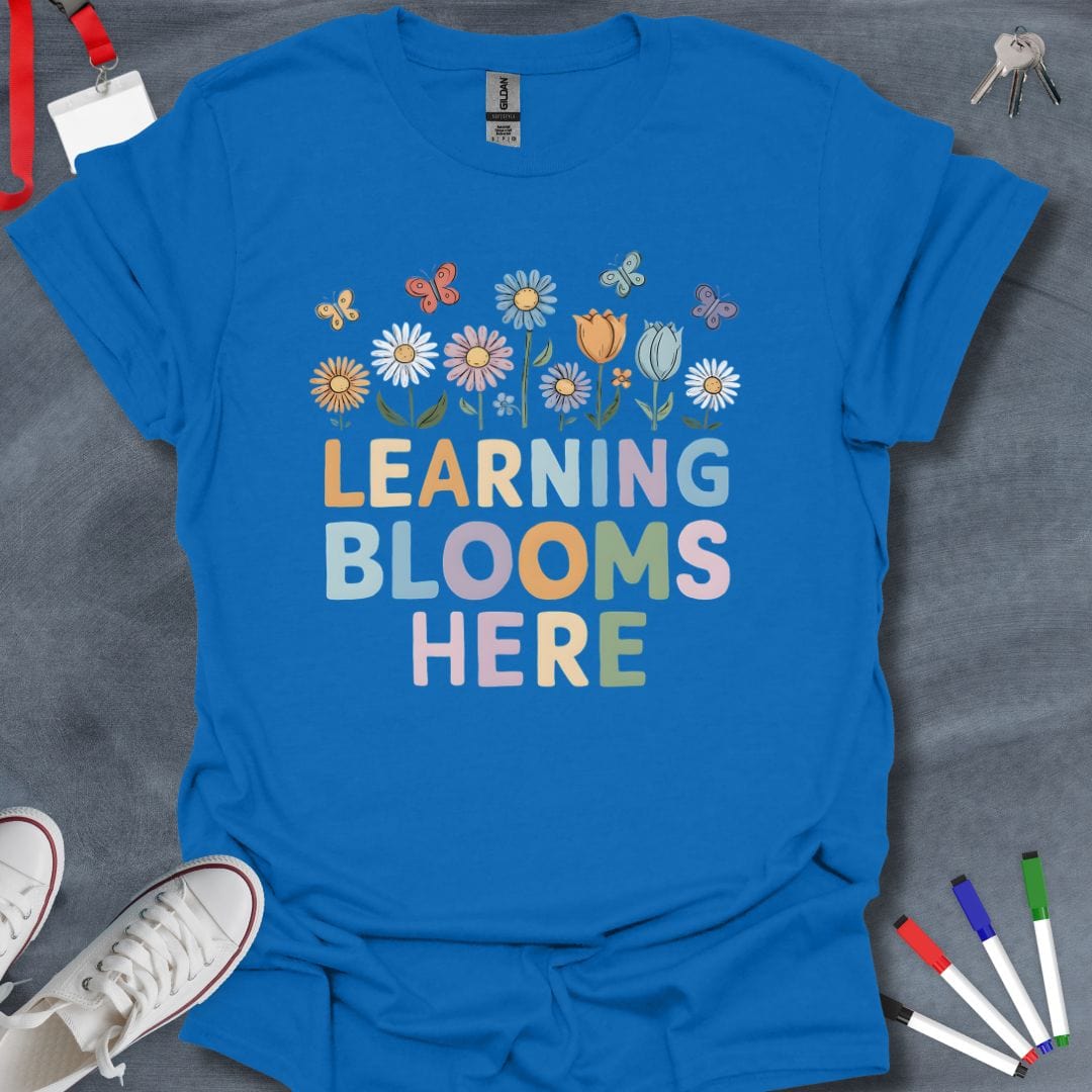 Teacher T-Shirt Royal / S Learning Blooms Here T-Shirt