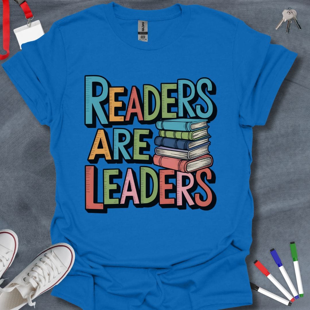 Teacher T-Shirt Royal / S Readers Are Leaders Colorful Book Stack T-Shirt