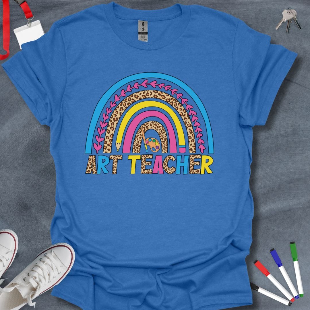 Teacher T-Shirt Heather Royal / S Art Teacher Leopard Rainbow T-Shirt