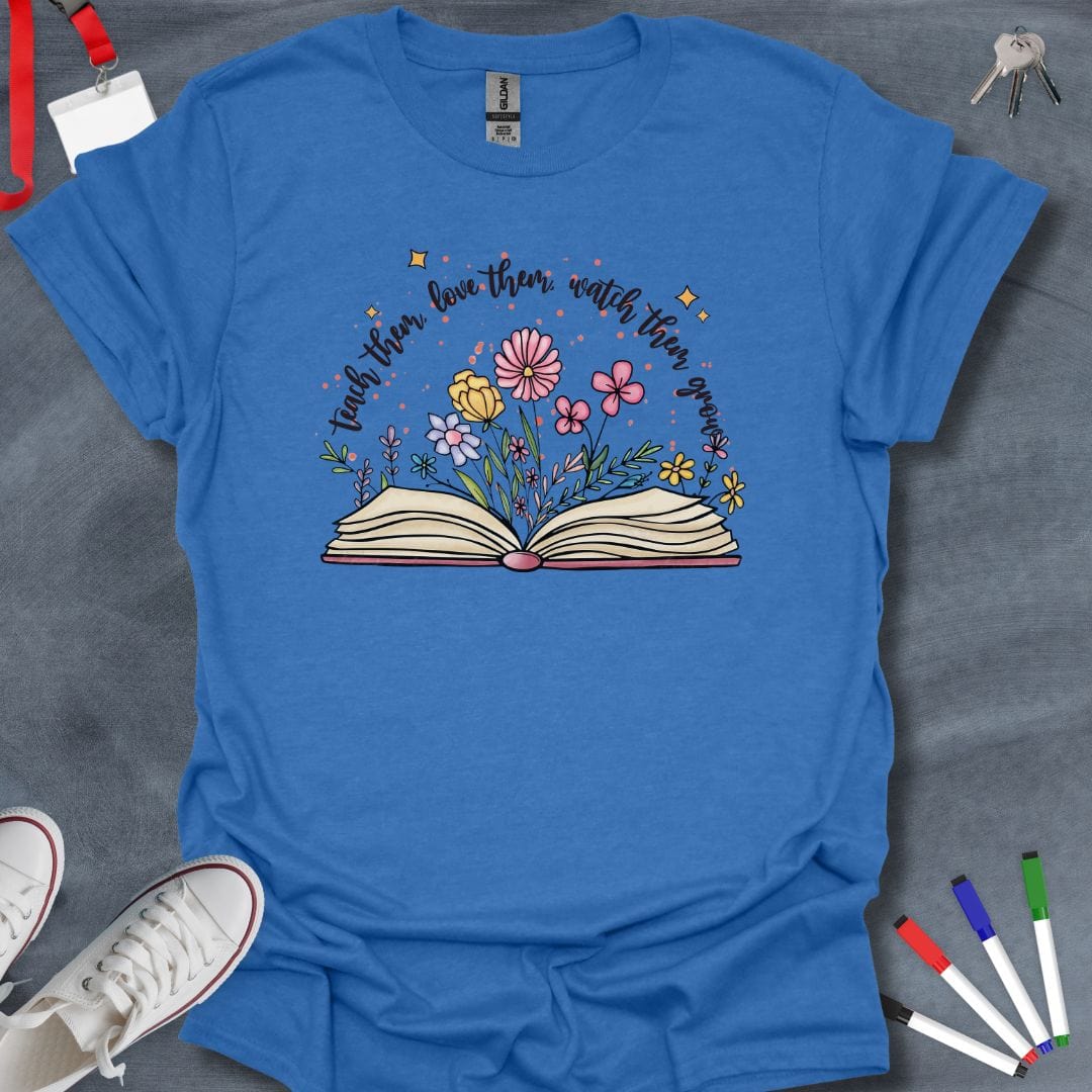 Teacher T-Shirt Heather Royal / S Teach, Love, Grow Floral Book T-Shirt