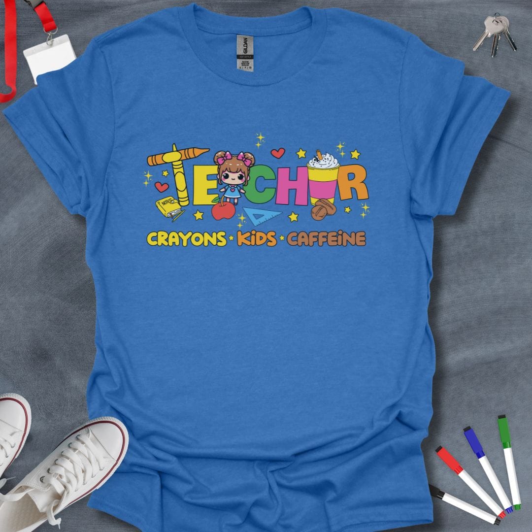 Teacher T-Shirt Heather Royal / S Teacher Crayons Kids Caffeine T-Shirt