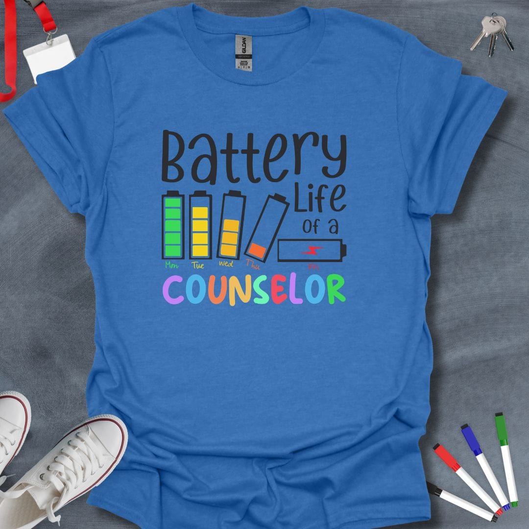 Teacher T-Shirt Heather Royal / S Battery Life of a Counselor T-Shirt