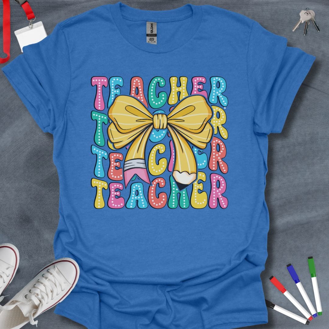 Teacher T-Shirt Heather Royal / S Teacher Pencil Bow Coquette T-Shirt