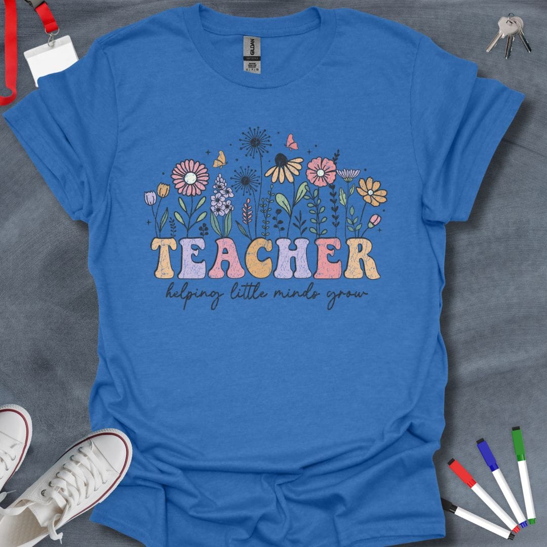 Teacher T-Shirt Heather Royal / S Teacher Helping Little Minds Grow Floral T-Shirt