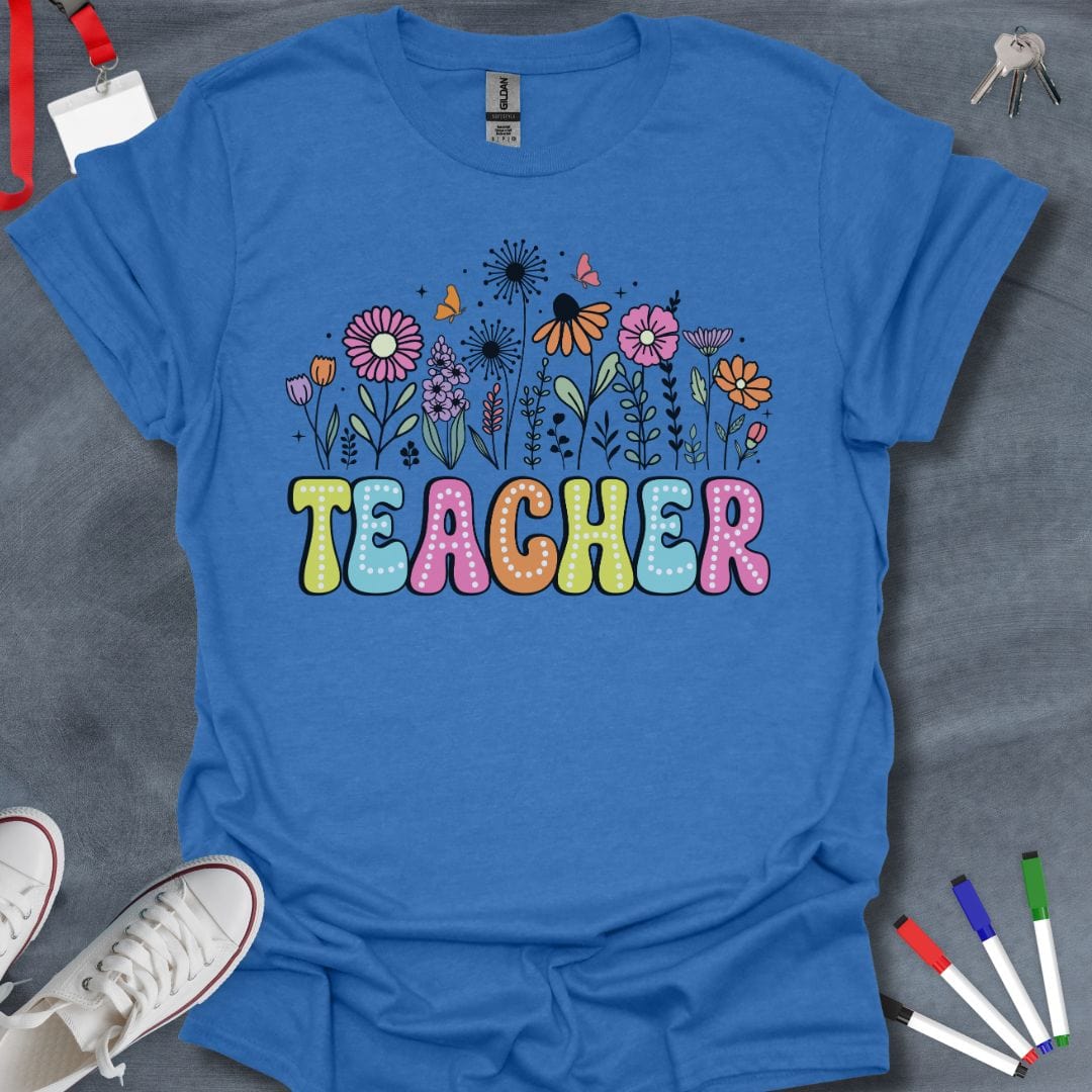 Teacher T-Shirt Heather Royal / S Teacher Floral Dots Retro T-Shirt