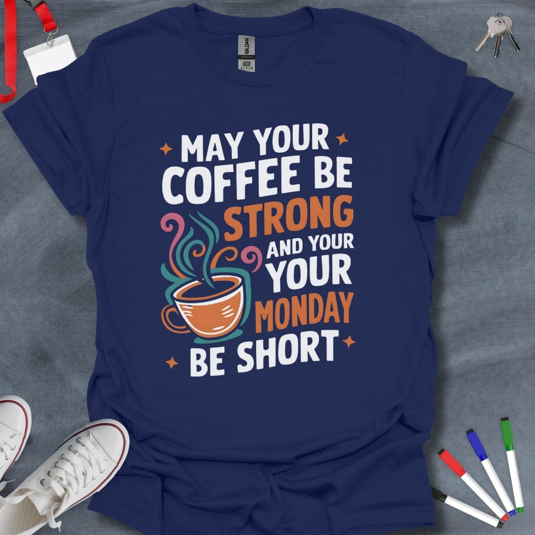 Teacher T-Shirt Navy / S Strong Coffee, Short Monday T-Shirt