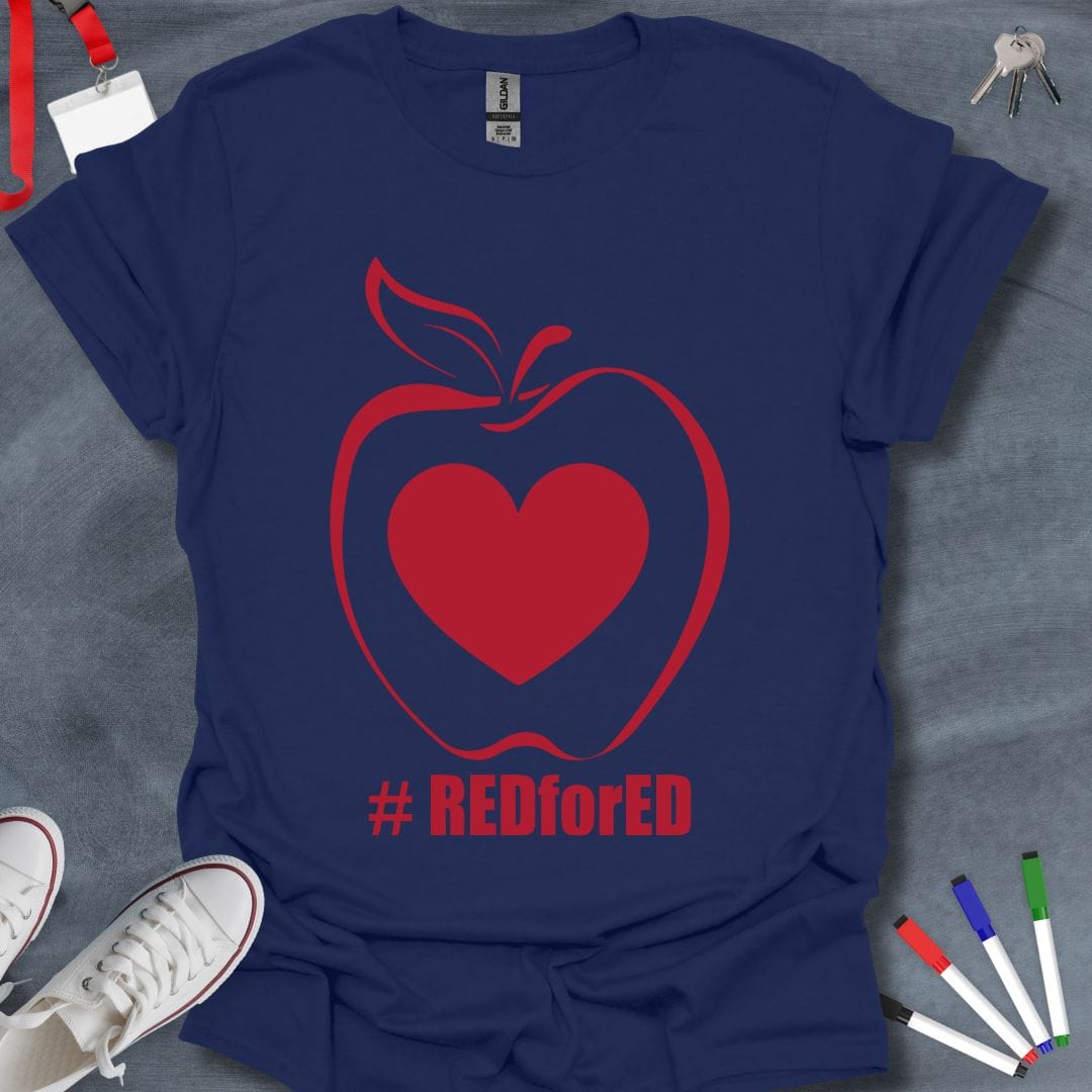 Teacher T-Shirt Navy / S RED for ED Apple Heart T-Shirt