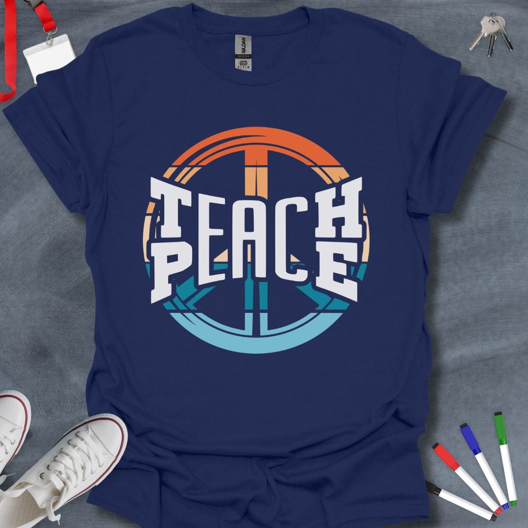 Teacher T-Shirt Navy / S Retro Teach Peace T-Shirt