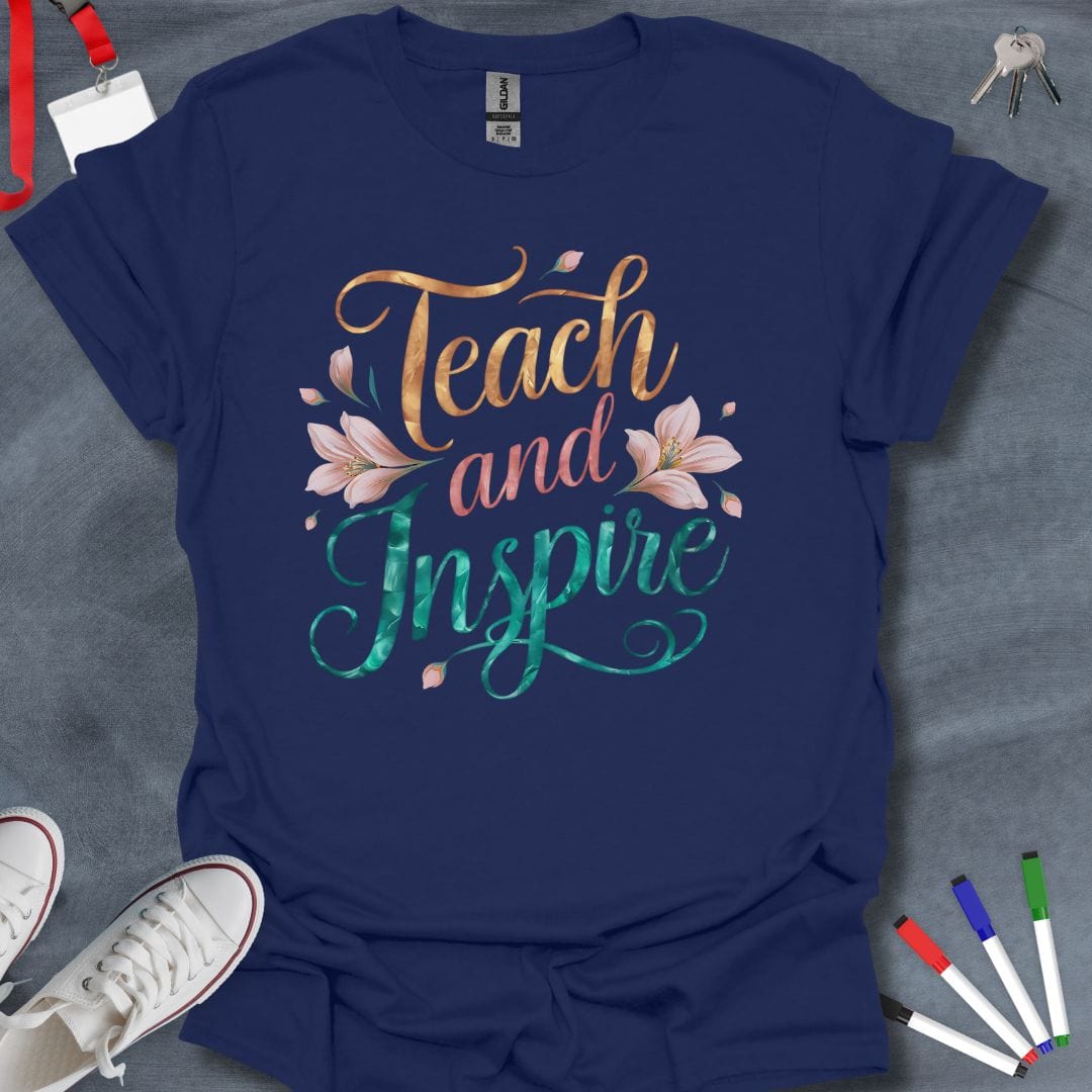 Teacher T-Shirt Navy / S Teach and Inspire Floral T-Shirt