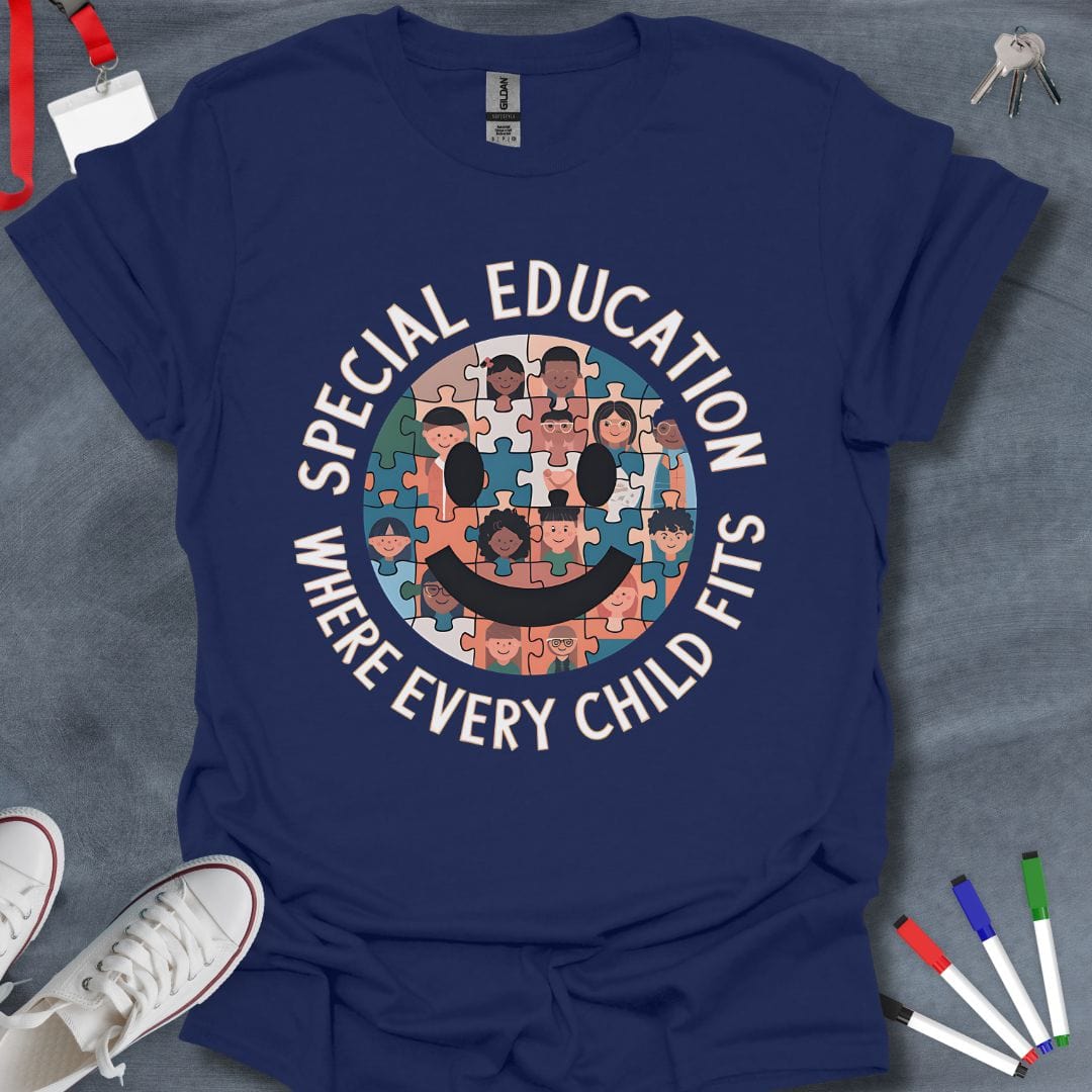 Teacher T-Shirt Navy / S Special Education: Where Every Child Fits T-Shirt