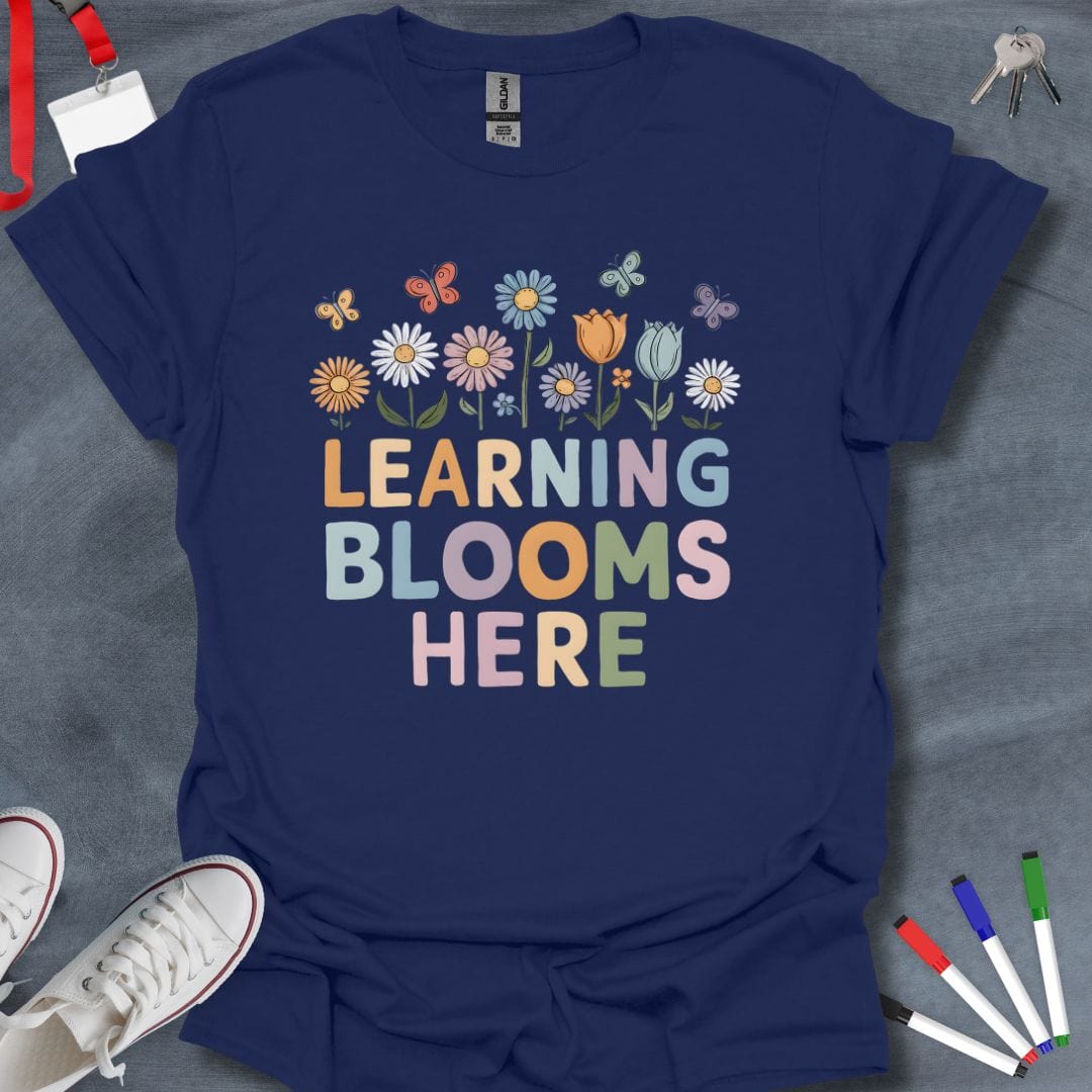 Teacher T-Shirt Navy / S Learning Blooms Here T-Shirt