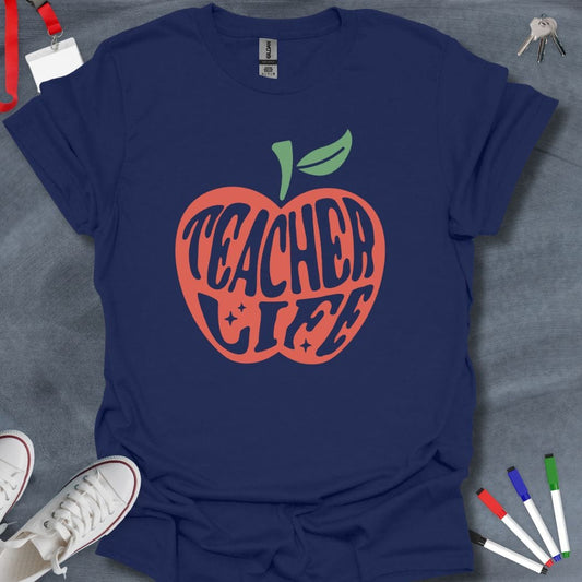 Teacher T-Shirt Navy / S Retro Teacher Life Apple T-Shirt