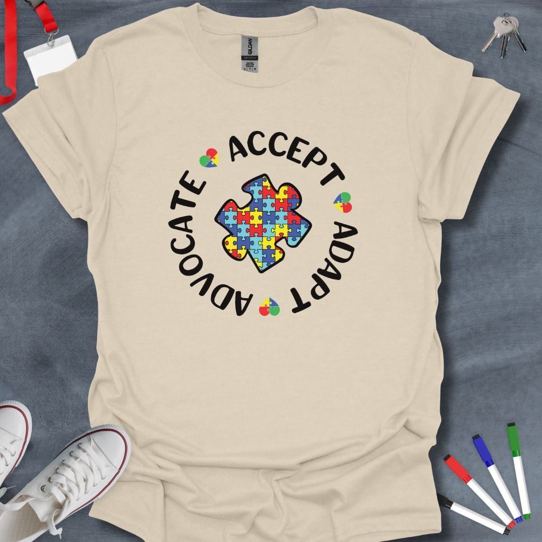 Teacher T-Shirt Natural / S Autism Support Puzzle Heart T-Shirt