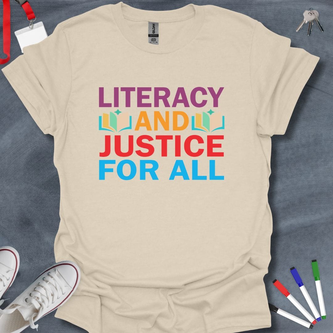 Teacher T-Shirt Natural / S Literacy and Justice For All T-Shirt