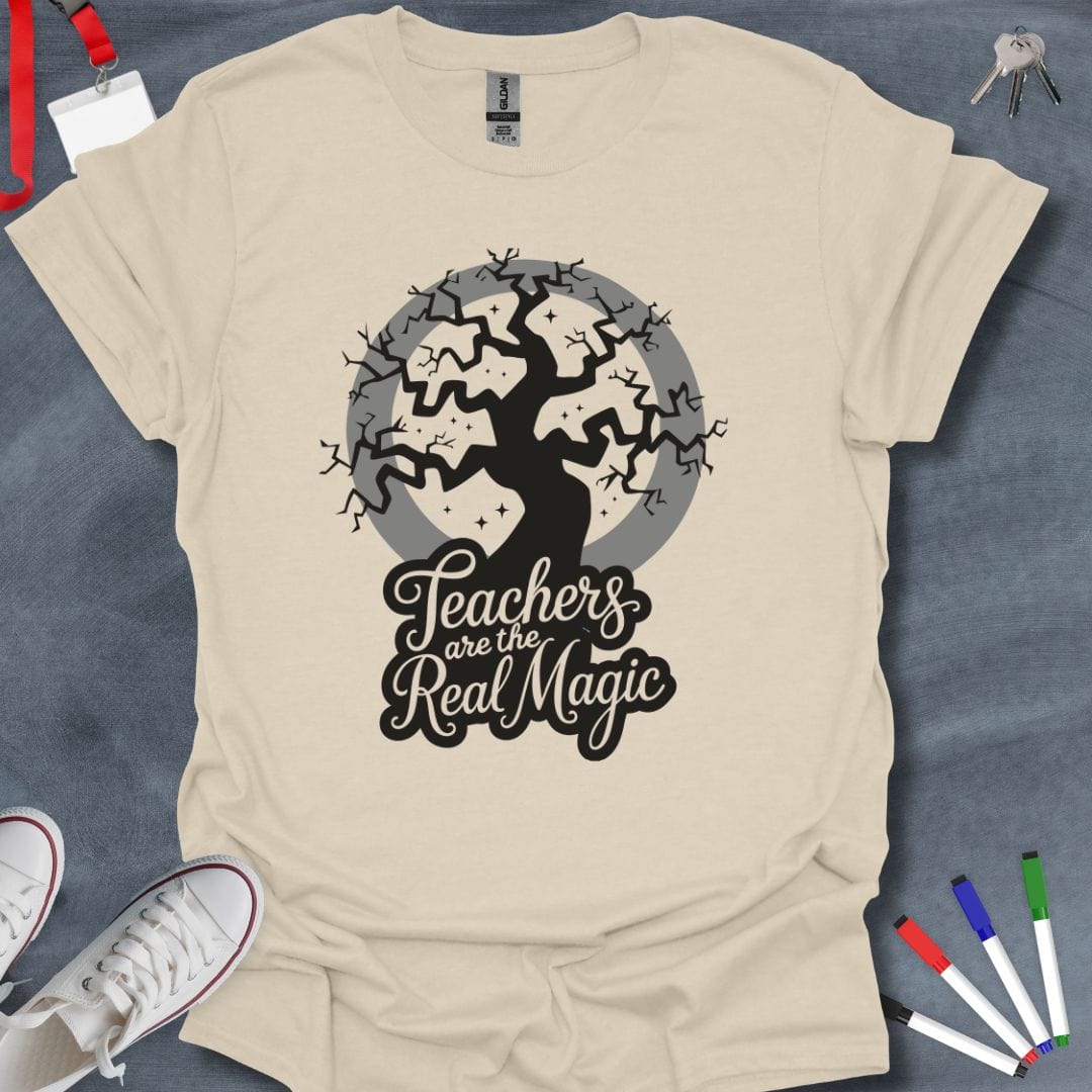 Teacher T-Shirt Natural / S Teachers Are Real Magic Crescent Moon T-Shirt