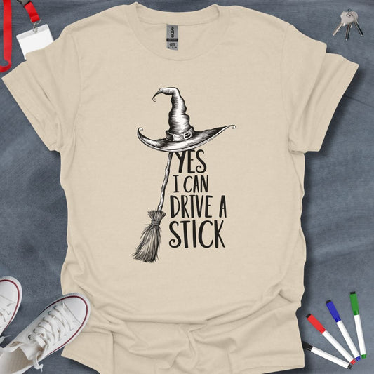 Teacher T-Shirt Natural / S Witchy "Yes I Can Drive a Stick" T-Shirt